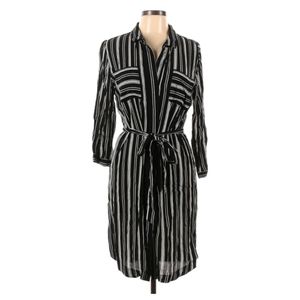 Black and white striped 3/4 sleeve shirt dress
